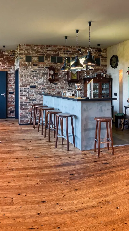 Der Gastraum der Drosselbar mit Theke und Barhockern